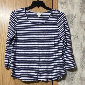 Chico's Women’s Size 3 US XL Navy and White Striped Long Sleeve Top